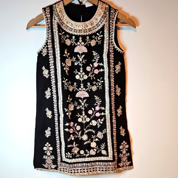 ETHNC Embroidered Embellished Black Gold Pink Sleeveless Dress Tunic Sz 9-10 NWT - Picture 1 of 6